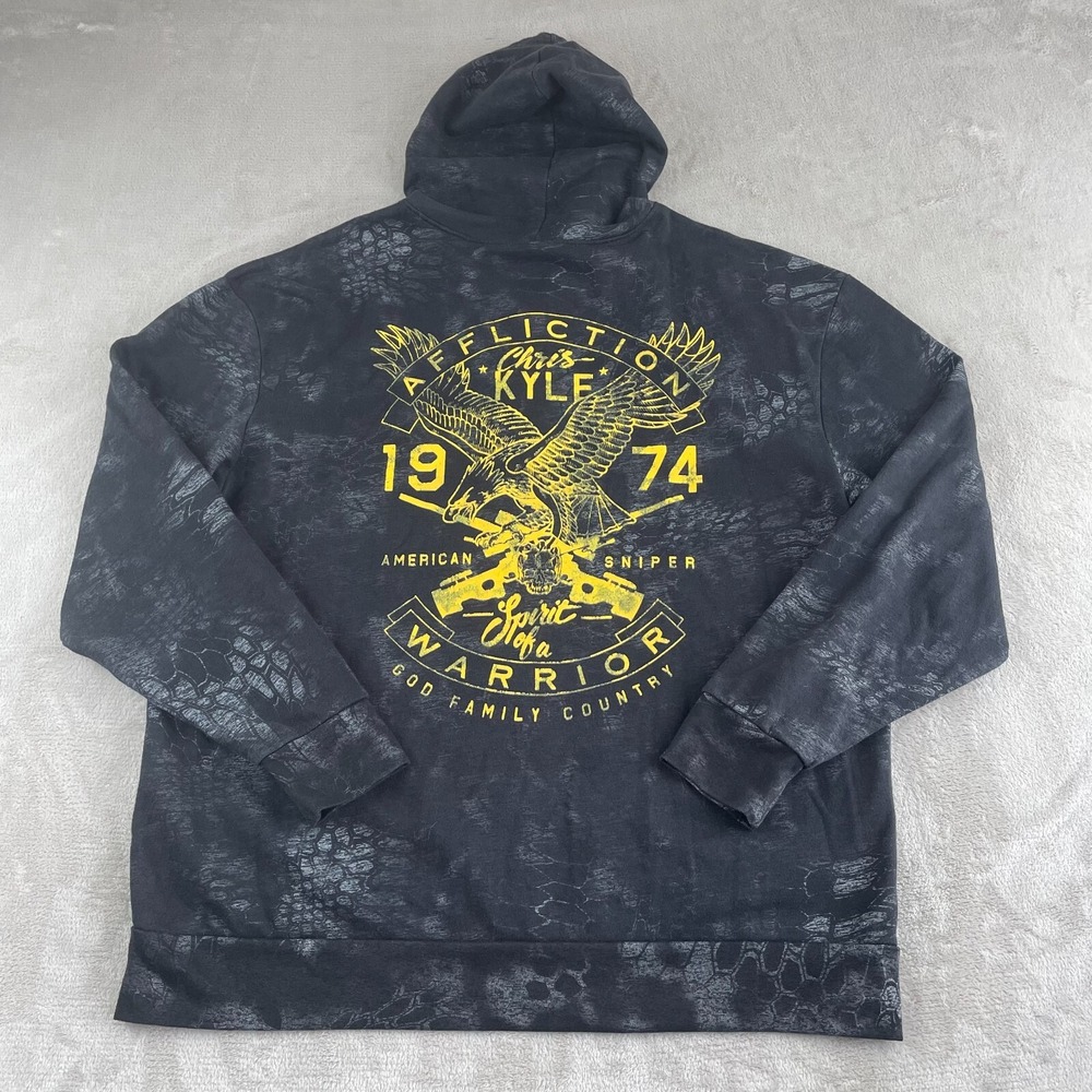 Affliction x CHRIS KYLE FROG Hoodie Men 2XL Black AOP Spirit Of A Warrior‎ Eagle